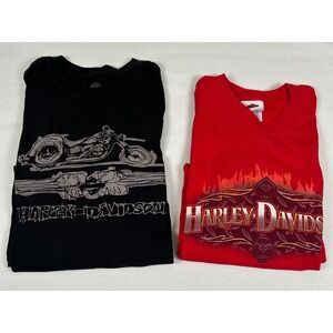 Harley Davidson Lot 2 T-Shirt Red Maryland Black Willie Mens L Biker Tee